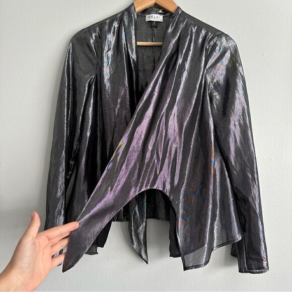 Anthropologie Delfi Collective Metallic Mixed Design Silk Blouse Small Tie Front - Picture 3 of 11